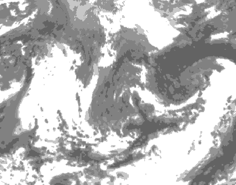 GDPS total cloud 102 hour forecast chart for Canada based on 2026/05/01 0000Z data