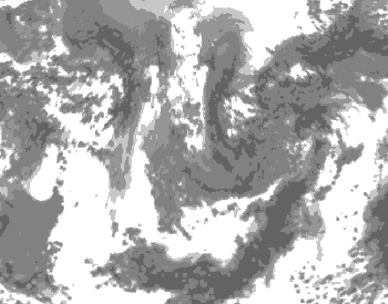 GDPS total cloud 120 hour forecast chart for Canada based on 2026/05/01 1200Z data