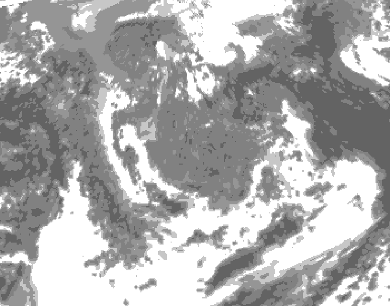 GDPS total cloud 102 hour forecast chart for Canada based on 2026/05/05 0000Z data