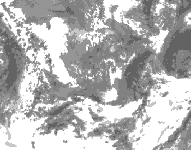 GDPS total cloud 102 hour forecast chart for Canada based on 2026/05/13 0000Z data