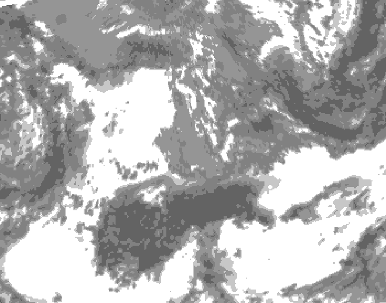 GDPS total cloud 102 hour forecast chart for Canada based on 2026/05/14 1200Z data