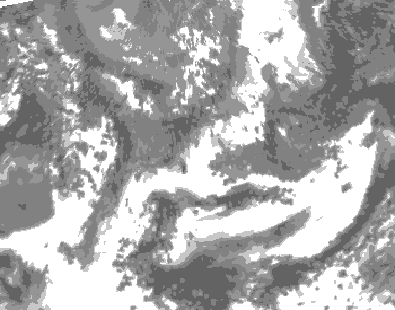 GDPS total cloud 102 hour forecast chart for Canada based on 2026/05/18 0000Z data