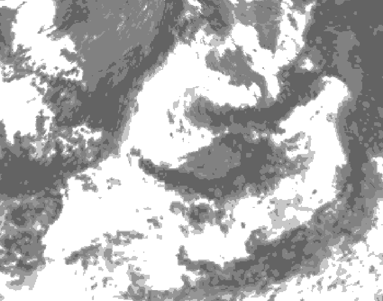 GDPS total cloud 102 hour forecast chart for Canada based on 2026/07/21 0000Z data