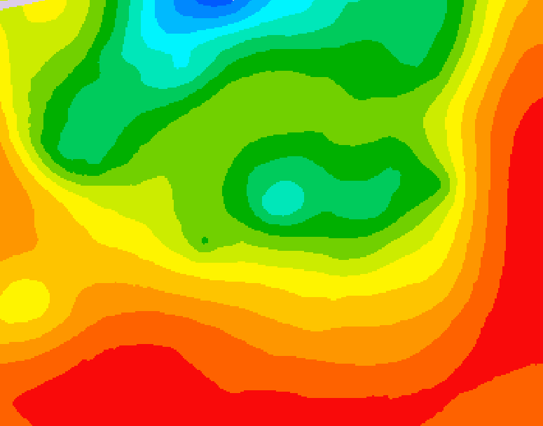 GDPS 500 millibar geopotential height 018 hour forecast chart for Canada based on 2026/07/23 1200Z data