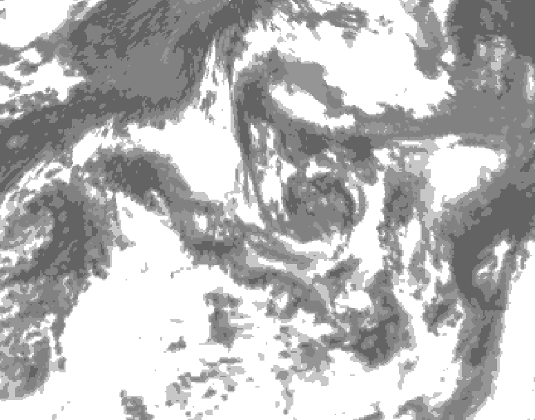 GDPS total cloud 102 hour forecast chart for Canada based on 2026/07/23 1200Z data