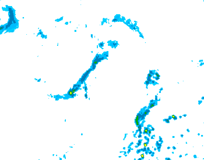 GDPS precipitation 012 hour forecast chart for Canada based on 2026/08/02 1200Z data