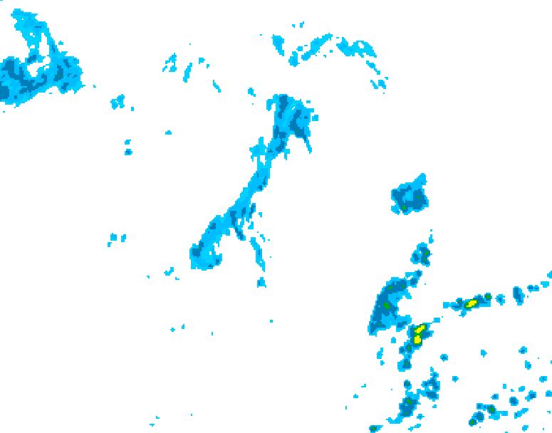 GDPS precipitation 018 hour forecast chart for Canada based on 2026/08/02 1200Z data