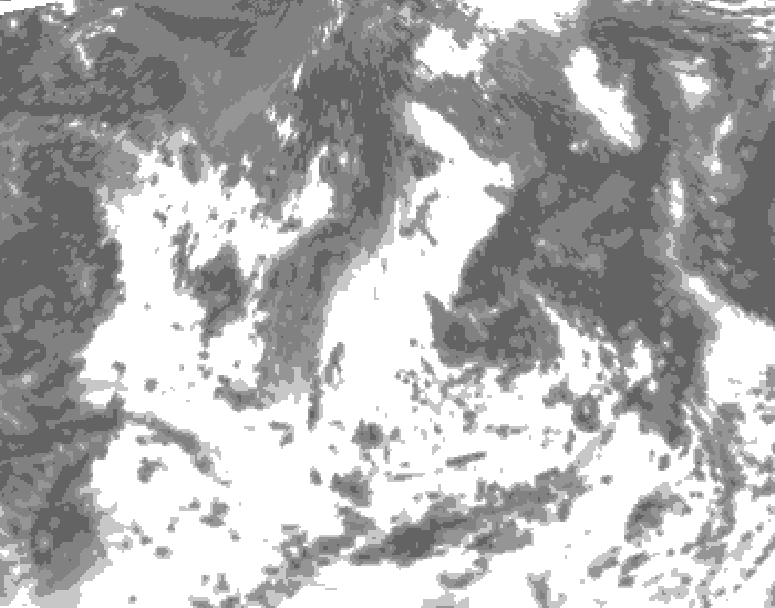 GDPS total cloud 102 hour forecast chart for Canada based on 2026/08/16 0000Z data