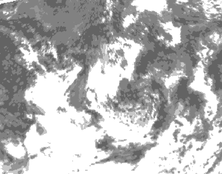 GDPS total cloud 018 hour forecast chart for Canada based on 2026/08/19 0000Z data