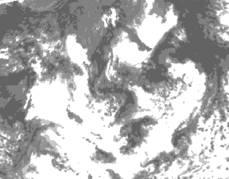 GDPS total cloud 018 hour forecast chart for Canada based on 2026/08/21 0000Z data