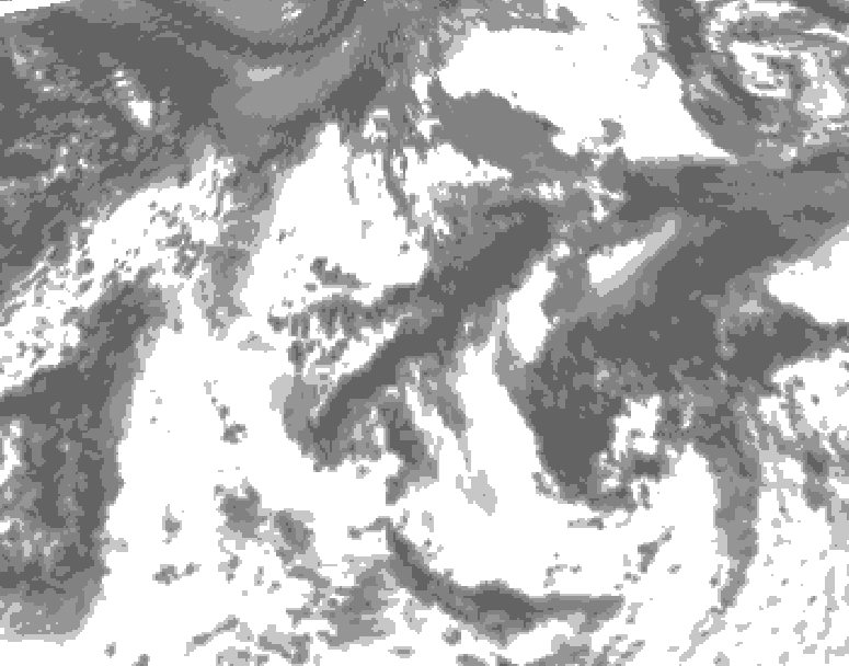 GDPS total cloud 102 hour forecast chart for Canada based on 2026/08/21 0000Z data