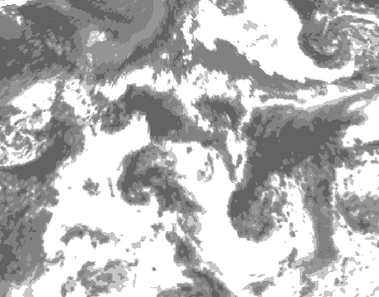 GDPS total cloud 030 hour forecast chart for Canada based on 2026/08/23 1200Z data