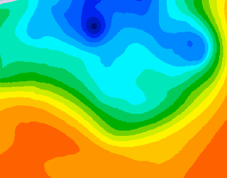 GDPS 500 millibar geopotential height 132 hour forecast chart for Canada based on 2026/10/02 1200Z data