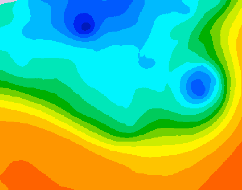 GDPS 500 millibar geopotential height 036 hour forecast chart for Canada based on 2026/10/05 1200Z data