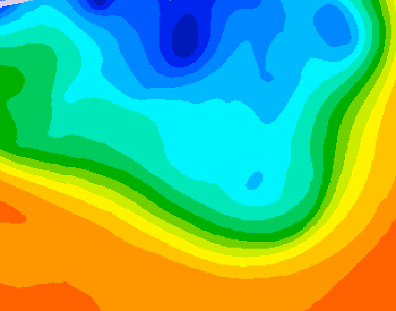 GDPS 500 millibar geopotential height 018 hour forecast chart for Canada based on 2026/10/08 0000Z data