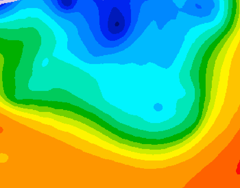 GDPS 500 millibar geopotential height 012 hour forecast chart for Canada based on 2026/10/08 1200Z data