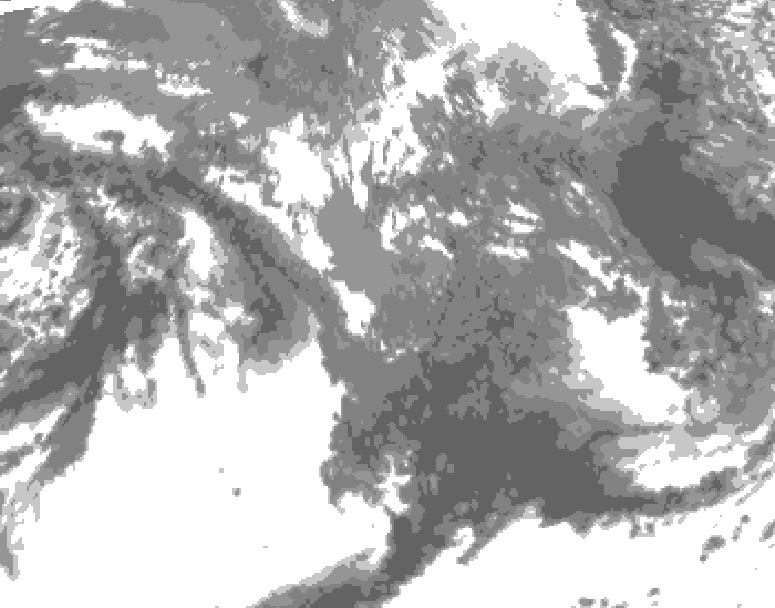 GDPS total cloud 102 hour forecast chart for Canada based on 2026/10/12 0000Z data