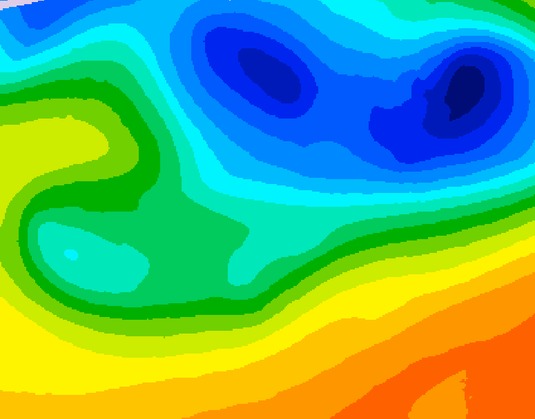GDPS 500 millibar geopotential height 036 hour forecast chart for Canada based on 2026/10/27 1200Z data
