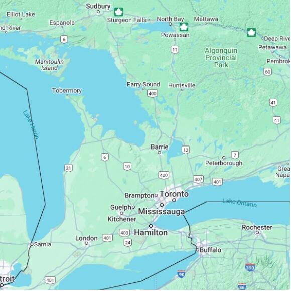 basemap 480 by 480 kilometres with centre at 44.5N 80.0W