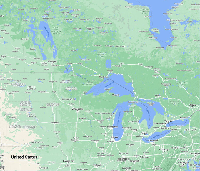 Basemap for Central Canada, MB-ON