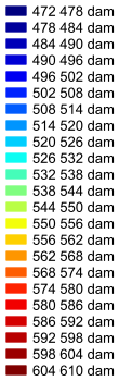 colour legend for 500 millibar chart