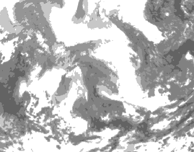 GDPS total cloud 126 hour forecast chart for Canada based on 2026/02/15 0000Z data