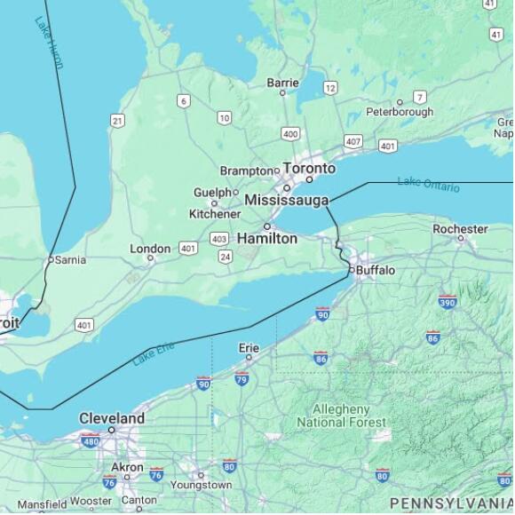 basemap 480 by 480 kilometres with centre at 43.0N 80.0W