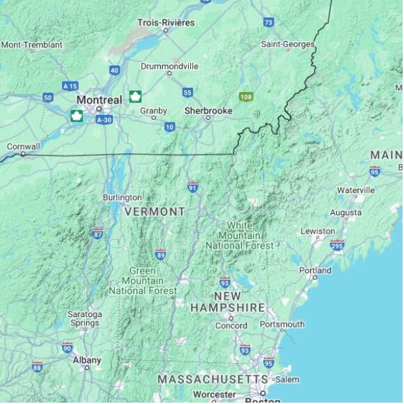 basemap 480 by 480 kilometres with centre at 44.5N 72.0W