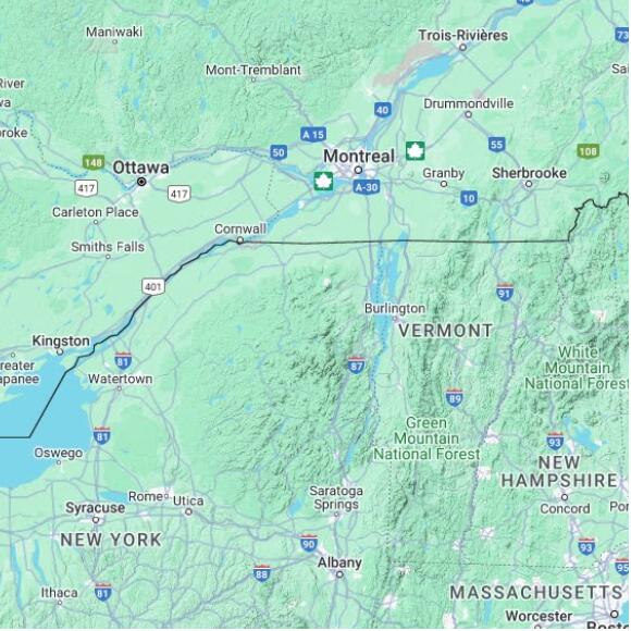 basemap 480 by 480 kilometres with centre at 44.5N 74.0W