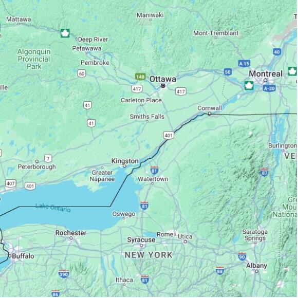 basemap 480 by 480 kilometres with centre at 44.5N 76.0W