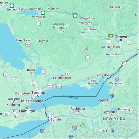basemap 480 by 480 kilometres with centre at 44.5N 78.0W