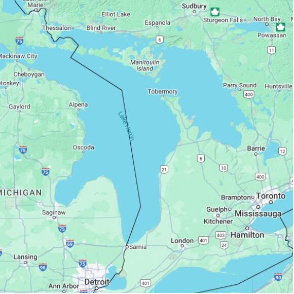 basemap 480 by 480 kilometres with centre at 44.5N 82.0W