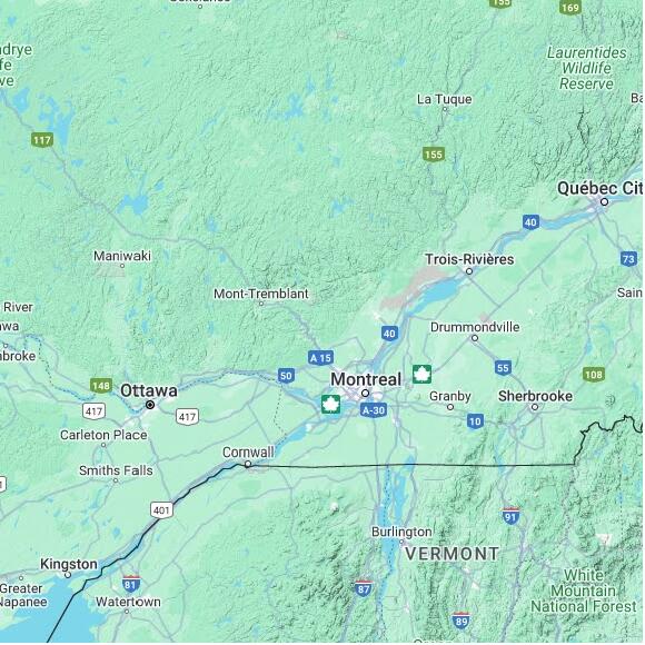 basemap 480 by 480 kilometres with centre at 46.0N 74.0W