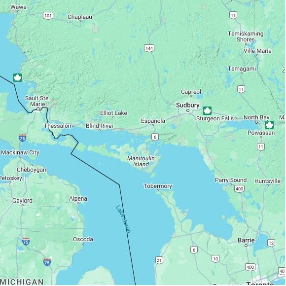 basemap 480 by 480 kilometres with centre at 46.0N 82.0W