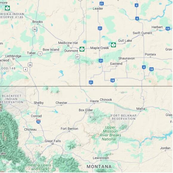 basemap 480 by 480 kilometres with centre at 49.0N 110.0W