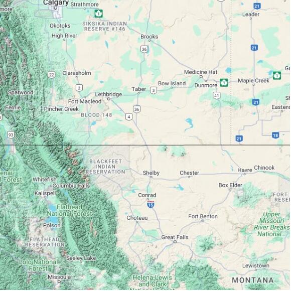 basemap 480 by 480 kilometres with centre at 49.0N 112.0W