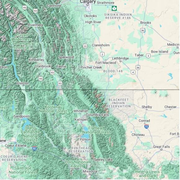 basemap 480 by 480 kilometres with centre at 49.0N 114.0W
