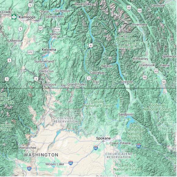 basemap 480 by 480 kilometres with centre at 49.0N 118.0W