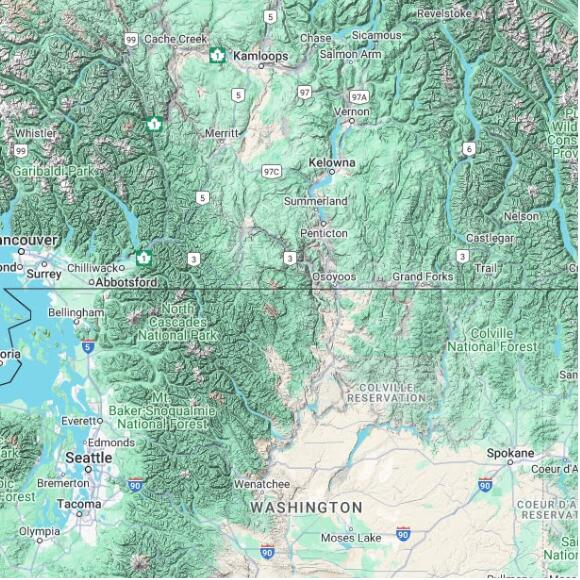 basemap 480 by 480 kilometres with centre at 49.0N 120.0W