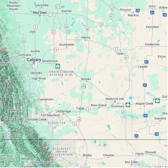basemap 480 by 480 kilometres with centre at 50.5N 112.0W