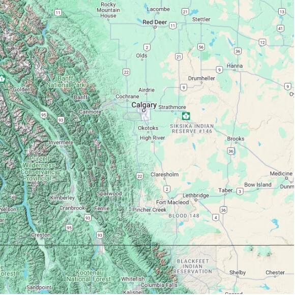 basemap 480 by 480 kilometres with centre at 50.5N 114.0W