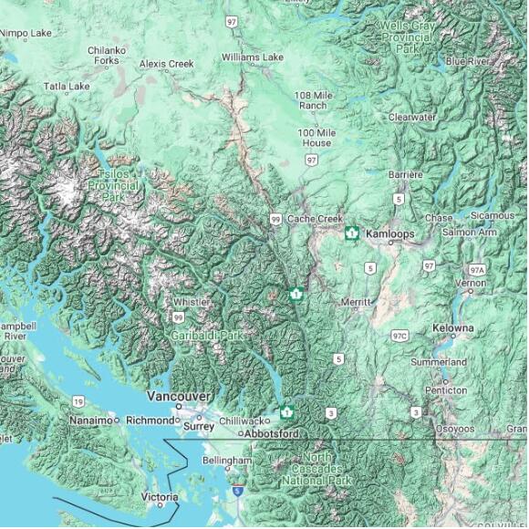 basemap 480 by 480 kilometres with centre at 50.5N 122.0W