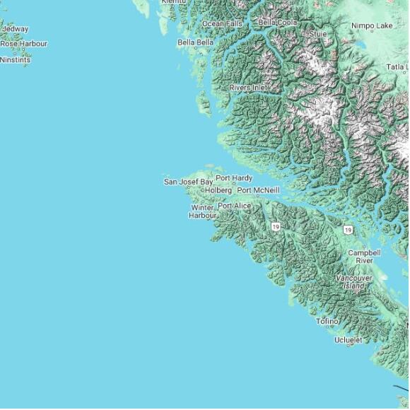 basemap 480 by 480 kilometres with centre at 50.5N 128.0W