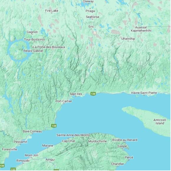 basemap 480 by 480 kilometres with centre at 50.5N 66.0W
