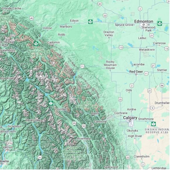 basemap 480 by 480 kilometres with centre at 52.0N 116.0W