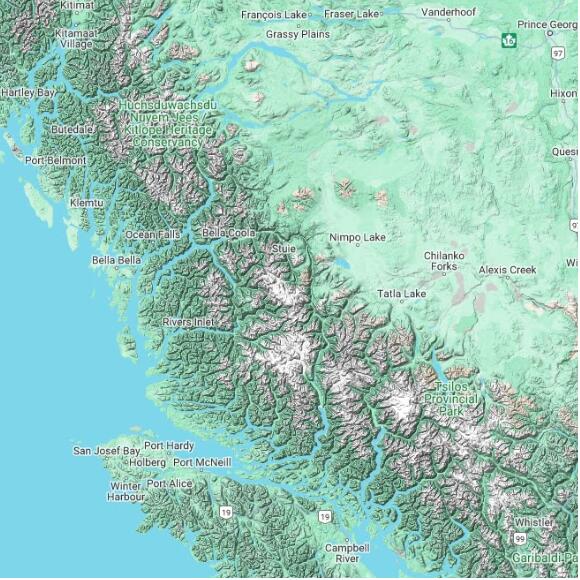 basemap 480 by 480 kilometres with centre at 52.0N 126.0W