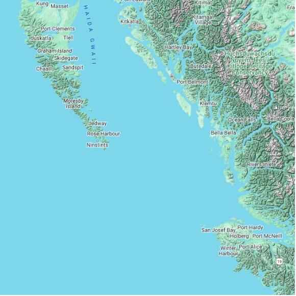basemap 480 by 480 kilometres with centre at 52.0N 130.0W