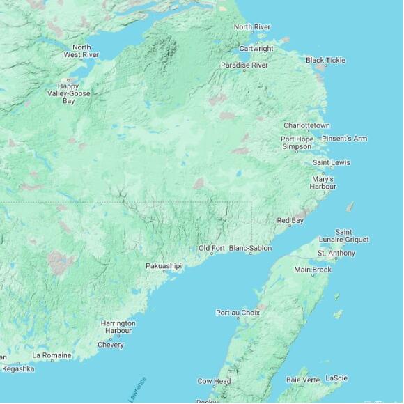 basemap 480 by 480 kilometres with centre at 52.0N 58.0W