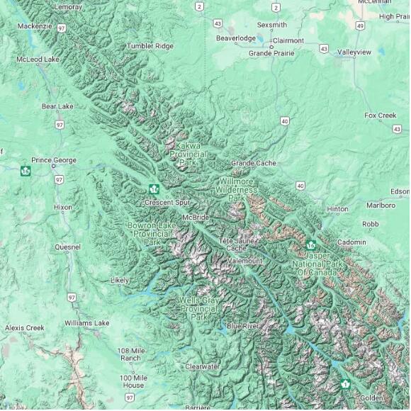 basemap 480 by 480 kilometres with centre at 53.5N 120.0W