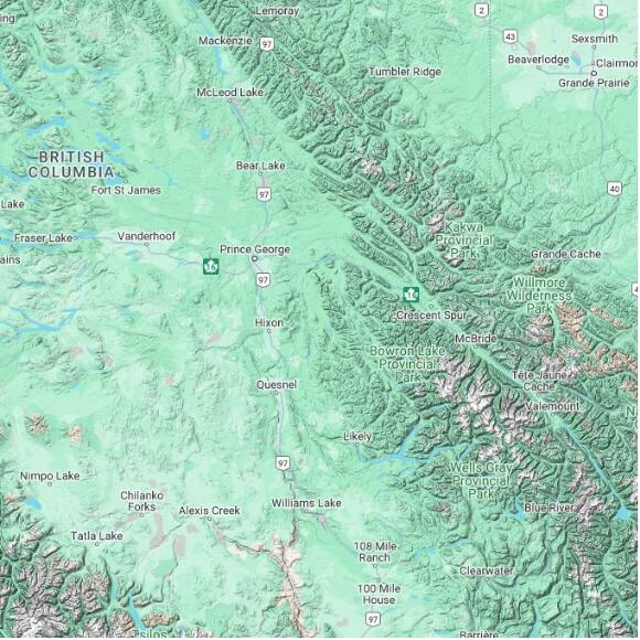 basemap 480 by 480 kilometres with centre at 53.5N 122.0W